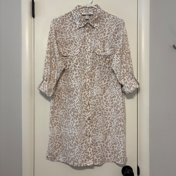 Coolibar Women's UPF 50+ Tab-Sleeve Button-Front Tunic Shirt Top M Khaki Print - Picture 2 of 12